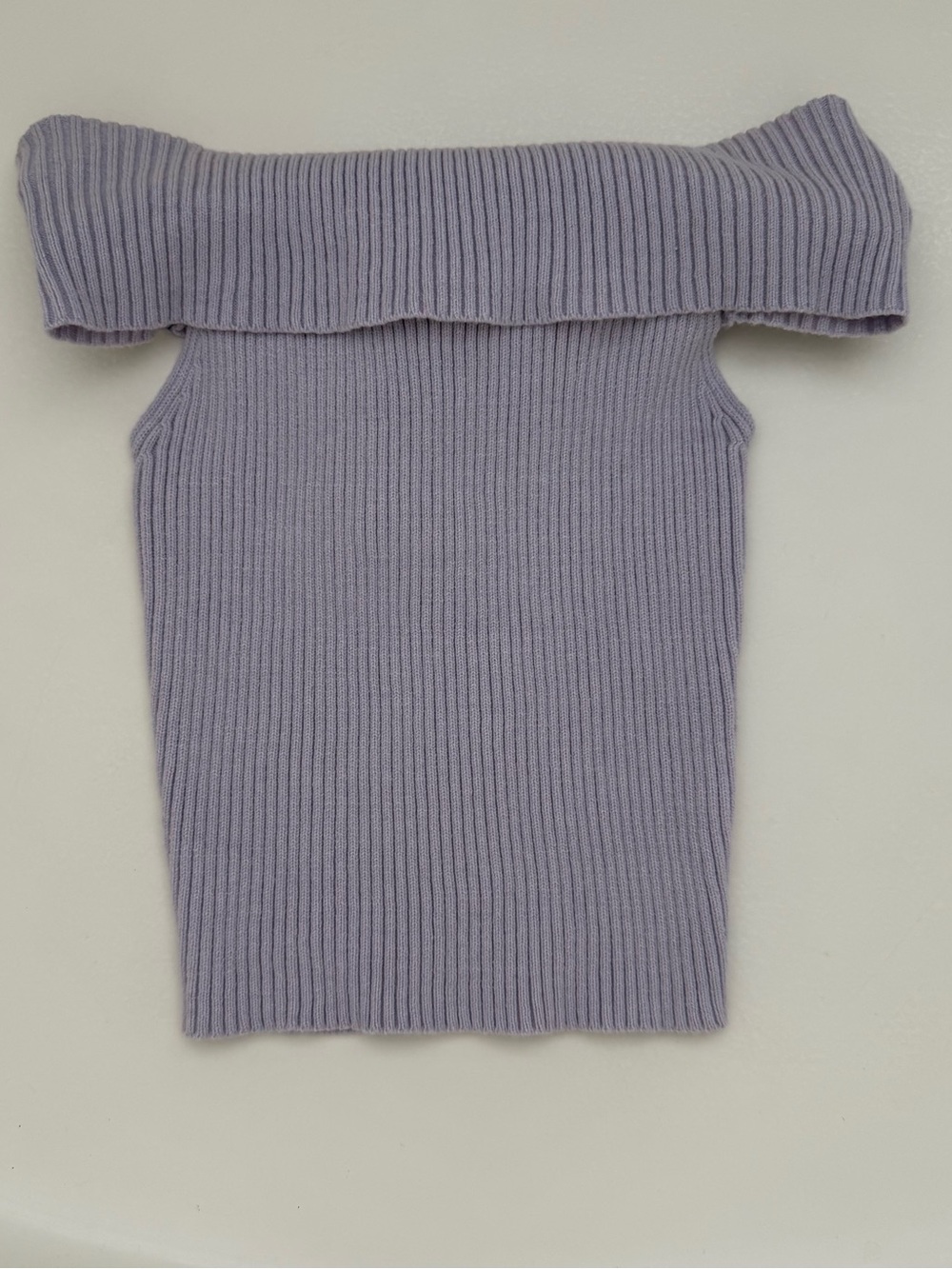 Off-Shoulder Ribbed Knit top with Back Tie - Lavender Gray